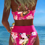 Bikini with Contrasting Floral Pattern and Slit
