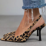 Maria | Pointed Toe Leopard Print Slingback Khaki Stiletto Heels