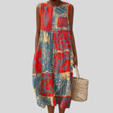 Scarlet | Red Dress with Patchwork Pattern