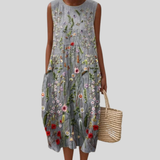 Cecily | Gray Dress with Flower Embroidery