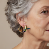 Vintage Enamel Hummingbird Hoop Earrings