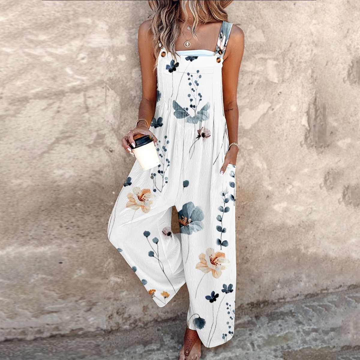 Duscha | Dungarees with Contrasting Blossom Print