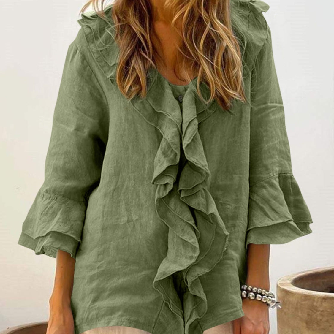 NADINE™ - Chic Bell Sleeve Ruffle Top