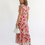 Lila - Floral V-Neck Tiered Midi Dress