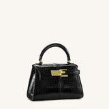 Elise Top Handle Bag - Black Croc