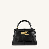 Elise Top Handle Bag - Black Croc