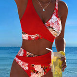 Bikini with Contrasting Floral Pattern and Slit