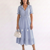 Dakota - Short Sleeve Striped Tiered Midi Dress