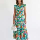 Lila - Floral V-Neck Tiered Midi Dress