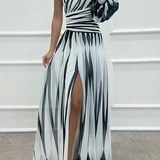 Aurora | Elegant Striped Dress with One Shoulder