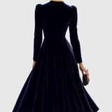 Sibella - Navy Long-Sleeve Midi Dress