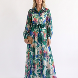 Carolina - Long Sleeve Printed Belted Maxi Dress