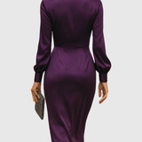 Cerelia - Deep Plum Satin Wrap Midi Dress