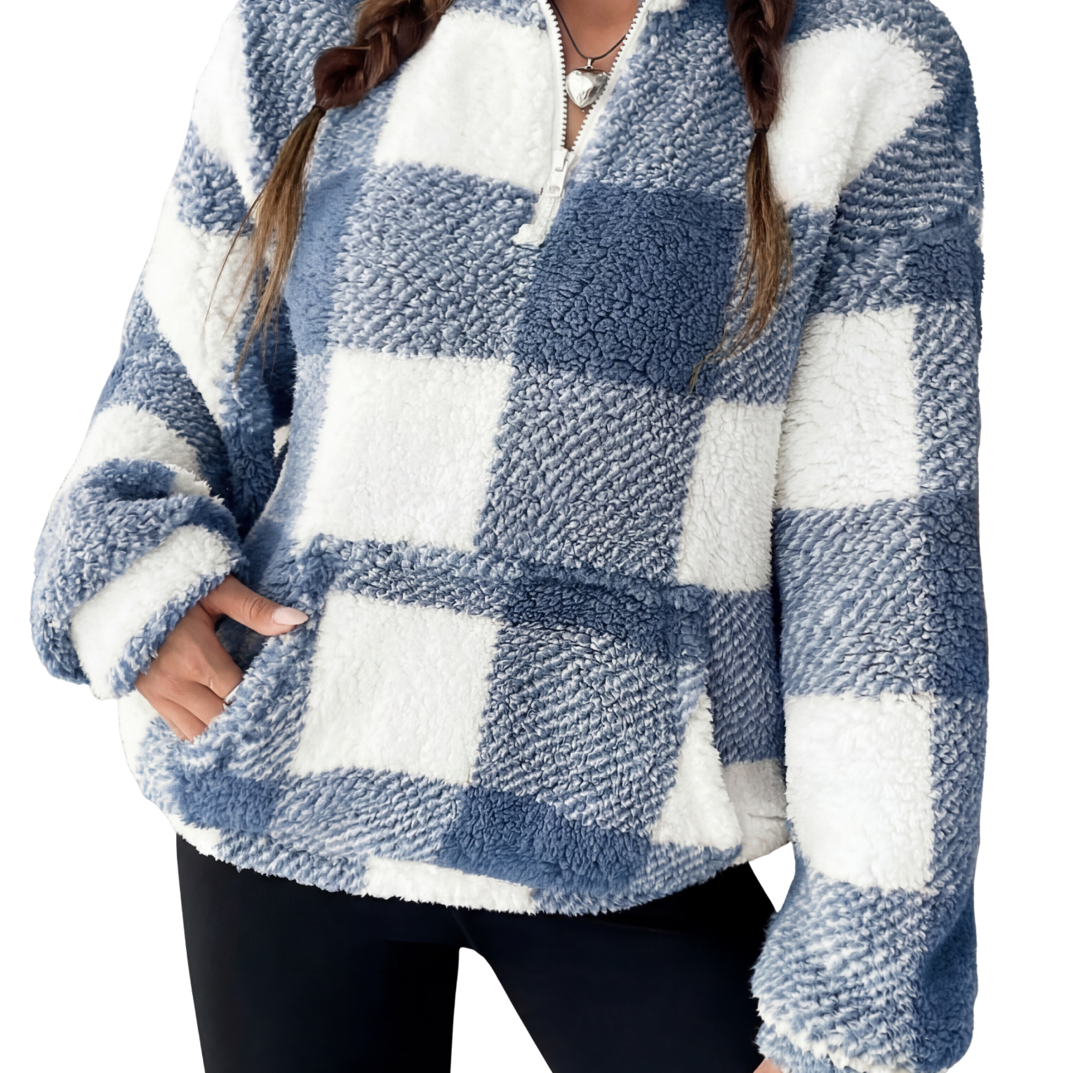 HILARY™ – Casual Plaid Half Zip Pullover