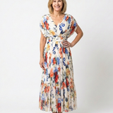 Savannah - Short Sleeve Pleated Floral Midi Dress