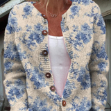 Women's Lovely Floral Art Print Buttoned Cardigan Sweater