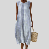Arabella | Light Blue Striped Linen Dress