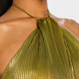 Emily – Metallic Halter Backless Dress