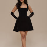 Lucky | Mini Black Velvet Dress