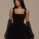 Lucky | Mini Black Velvet Dress