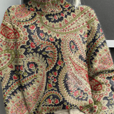 Pola | Vintage Charming Floral Artistic Pattern Knit Turtleneck Sweater