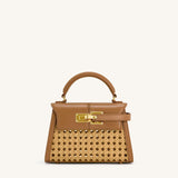 Elise Woven Top Handle Bag - Brown