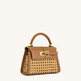Elise Woven Top Handle Bag - Brown