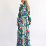Carolina - Long Sleeve Printed Belted Maxi Dress