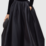 Aradia - Elegant Black Velvet and Satin Midi Dress