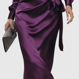 Cerelia - Deep Plum Satin Wrap Midi Dress