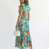 Lila - Floral V-Neck Tiered Midi Dress