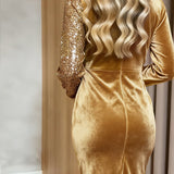 Emilia Snowfall | Frosted Dream Midi Dress with V-Neck
