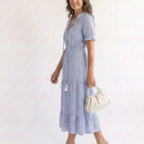 Dakota - Short Sleeve Striped Tiered Midi Dress