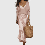 Betsy – Satin Midi Dress with Matching Jumper Set