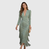 Sophia – Fringed Detail V-Neck Dress
