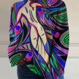 Kat | Stylish Turtleneck Sweater with Abstract White Retro Print