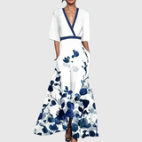Valentina – Elegant Floral Deep V Maxi Dress
