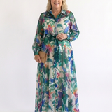 Carolina - Long Sleeve Printed Belted Maxi Dress