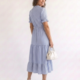 Dakota - Short Sleeve Striped Tiered Midi Dress