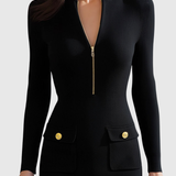 Eadwine | Zip-Front Ribbed Knit Midi Dress