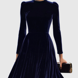 Sibella - Navy Long-Sleeve Midi Dress