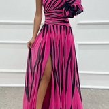 Aurora | Elegant Striped Dress with One Shoulder