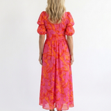 Willow - Floral V Neck Puff Sleeve Midi Dress