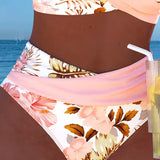 Bikini with Contrasting Floral Pattern and Slit