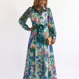 Carolina - Long Sleeve Printed Belted Maxi Dress