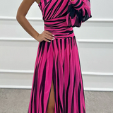 Aurora | Elegant Striped Dress with One Shoulder