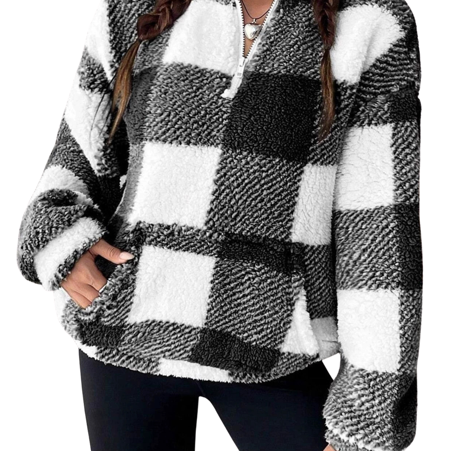 HILARY™ – Casual Plaid Half Zip Pullover