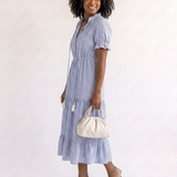 Dakota - Short Sleeve Striped Tiered Midi Dress