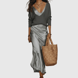 Betsy – Satin Midi Dress with Matching Jumper Set