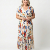 Savannah - Short Sleeve Pleated Floral Midi Dress